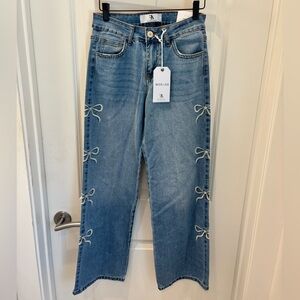NWT Flying Angel Wide Leg Light Blue Jeans with Side Bow Details- 3/26